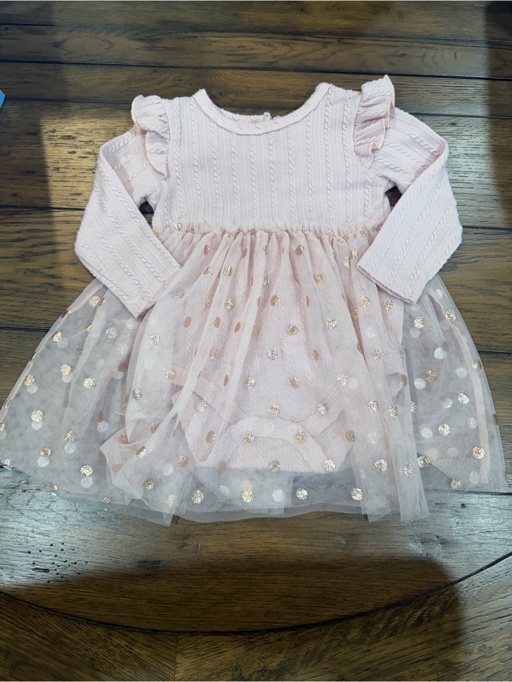 Pink Knit & Tulle Polka Dot Baby Dress 18M